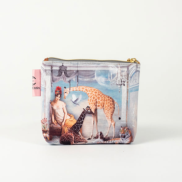 Spa Day Blue - Lady, Giraffe, Dogs, Lion - Small Cosmetic Bag