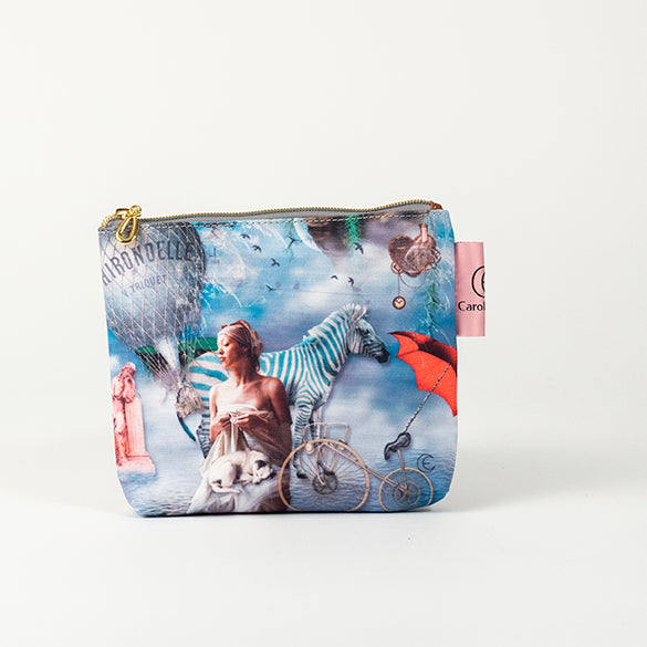 Spa Day Blue - Lady, Giraffe, Dogs, Lion - Small Cosmetic Bag